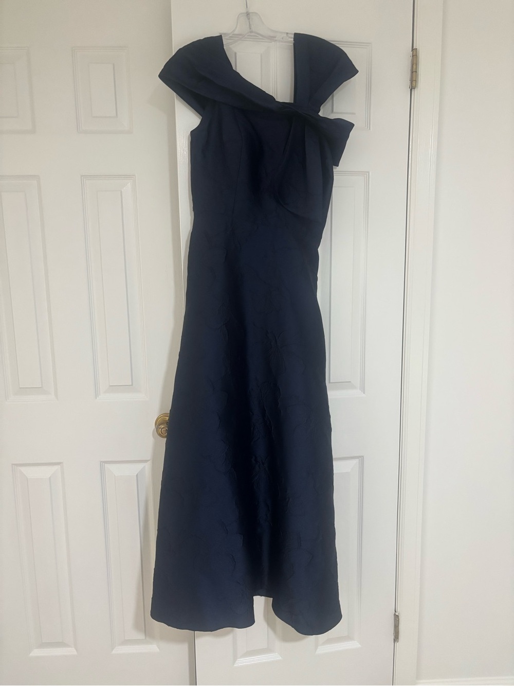 Teri Jon Navy One-Shoulder Bow-Detail Evening Dress